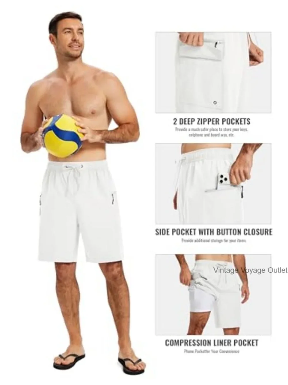 Men's 9 Inch Swim Trunks with Compression Liner Quick Dry 4 Pockets